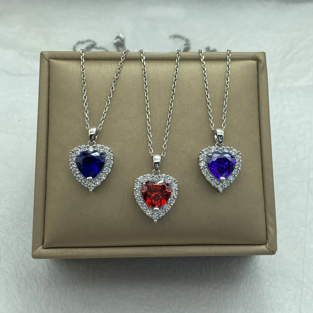 Wholesale Stainless Steel Heart Necklace with Red Zircon Pendant