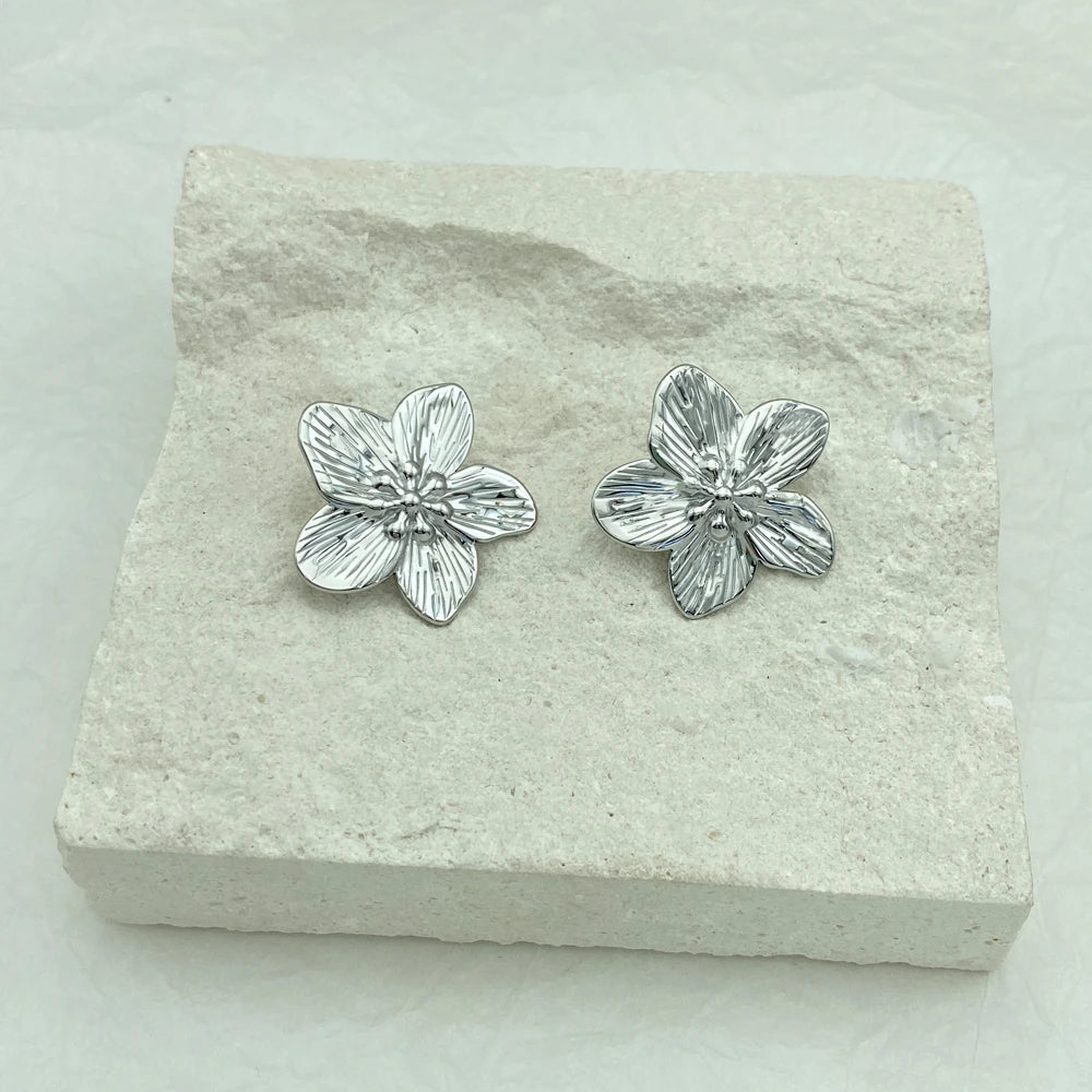 Gold Plumeria Floral Stud Earrings | 18k Gold Plated Stainless Steel