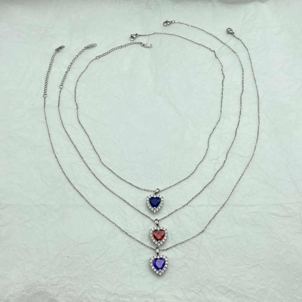 Wholesale Stainless Steel Heart Necklace with Red Zircon Pendant