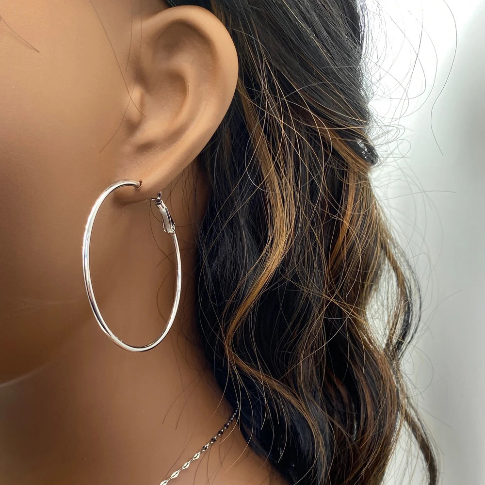 Non Tarnish Waterproof Quality Fashion Jewelry 18K Gold Plated Stainless Steel Big Hoop Earrings For Women