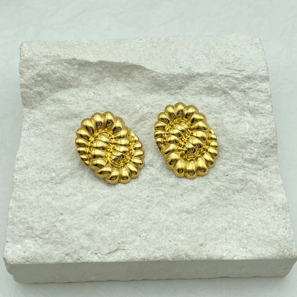 Puffy Cluster Oval Stud Earrings | 18K Gold Plated Stainless Steel
