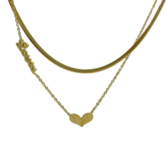 Snake Chain Multilayered Stainless Steel Necklaces For Women With Heart Pendant