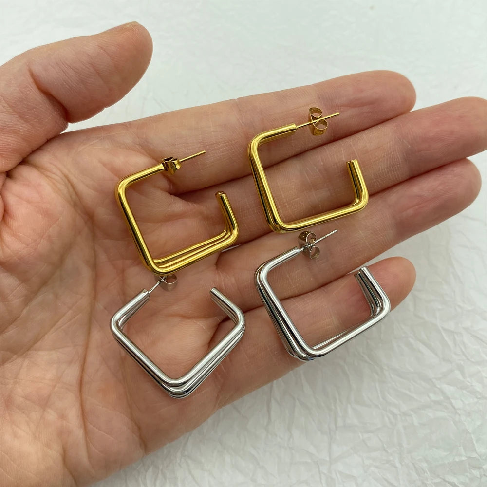 Wholesale Price Gold and Silver Color Non-Tarnish Stainless Steel Stud Geometric Earrings For Women