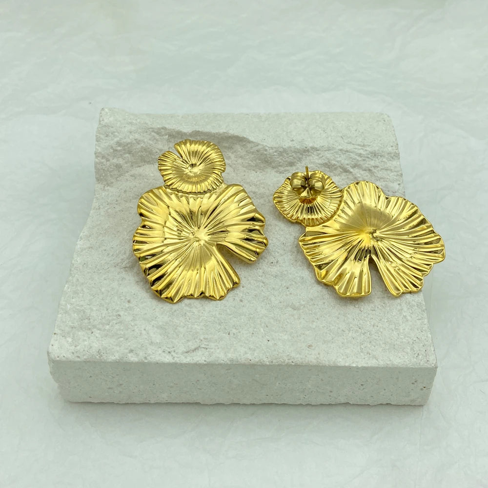 Double Petal Drop Earrings | 18K Gold Plated Stainless Steel