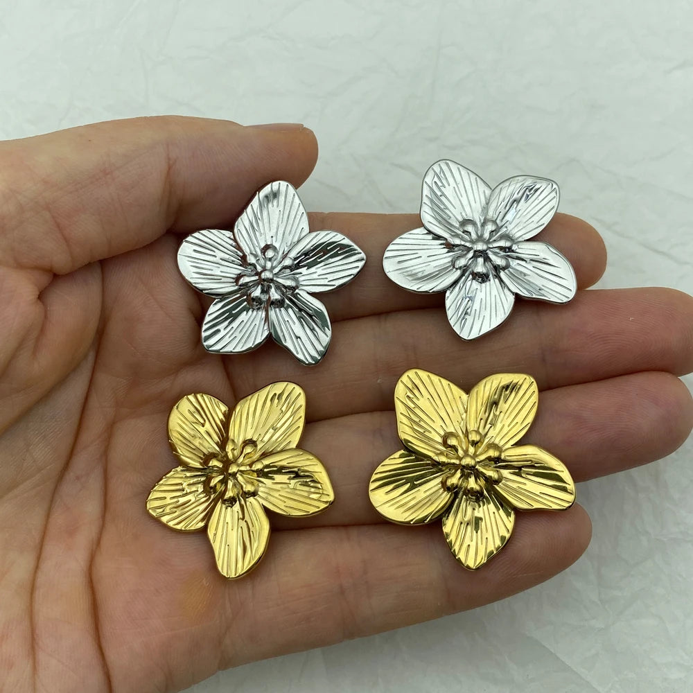 Gold Plumeria Floral Stud Earrings | 18k Gold Plated Stainless Steel