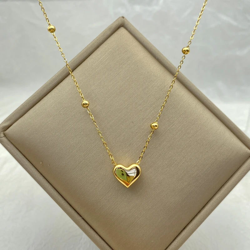 Heart Pendant Beads Chain Stainless Steel Necklace for Women