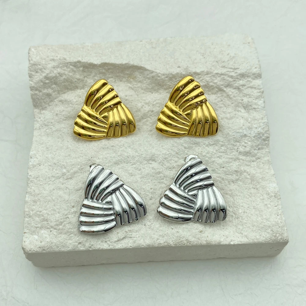 Gold Scallop Fan Triangle Earrings | Waterproof Stainless Steel