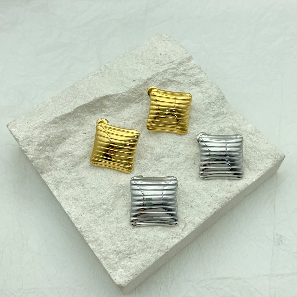 Chunky Striped Square Earrings | 18K Gold Plated Stainless Steel