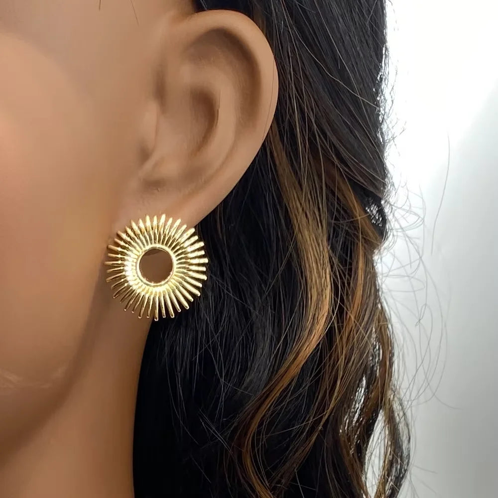 Sunburst Circle Stud Earrings| 18K Gold Plated Stainless Steel
