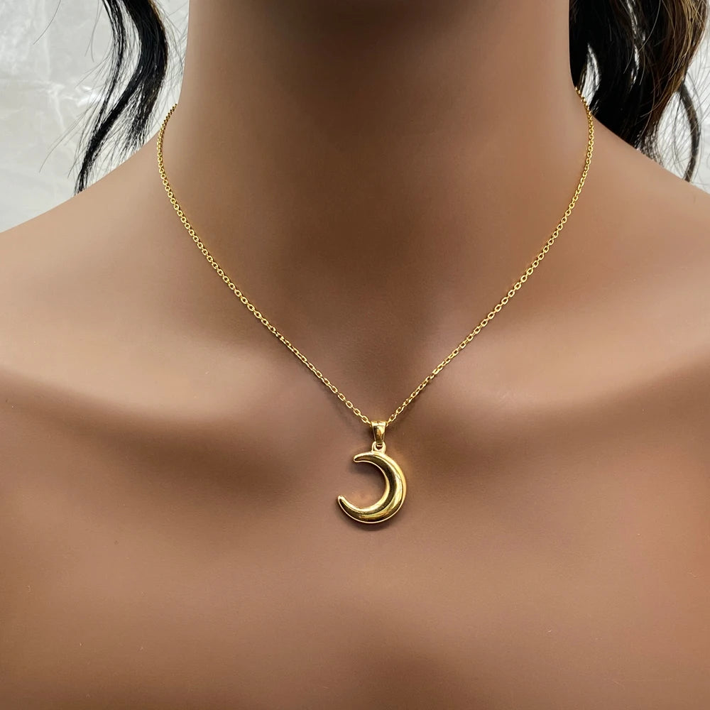 New Arrival High Quality Factory Price 18K Gold Plated Fashion Jewelry Competitive Price Moon Stainless Steel Necklace