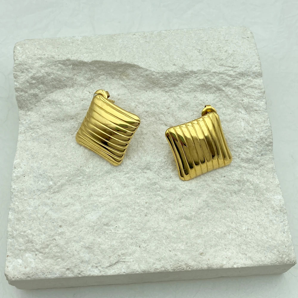 Chunky Striped Square Earrings | 18K Gold Plated Stainless Steel