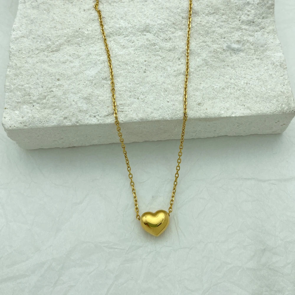 18K Gold Plated Fashion Small Heart Stainless Steel Pendant Necklace