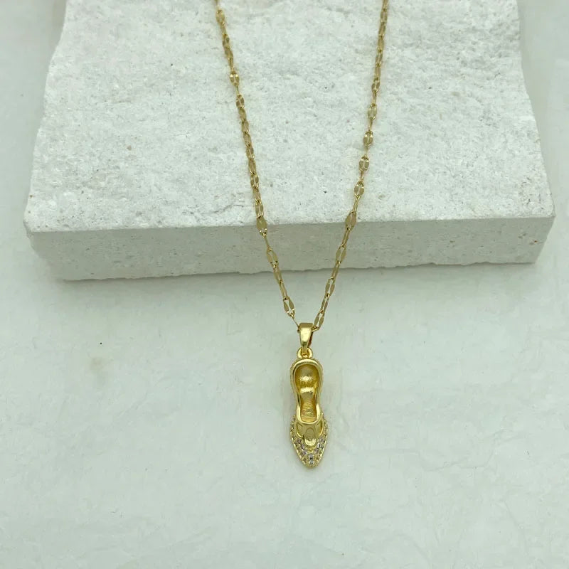 18K Gold Plated High Heel Shoe Pendant Stainless Steel Necklace