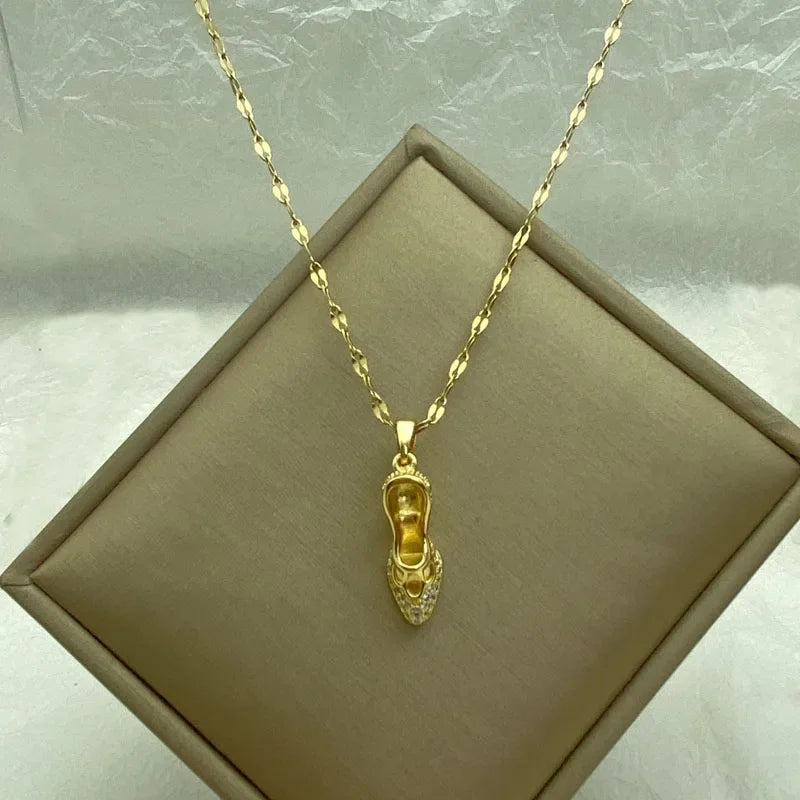 18K Gold Plated High Heel Shoe Pendant Stainless Steel Necklace