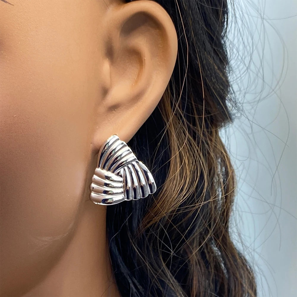 Gold Scallop Fan Triangle Earrings | Waterproof Stainless Steel