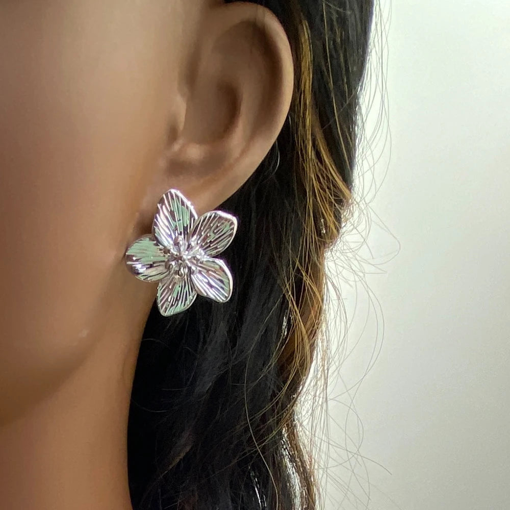 Gold Plumeria Floral Stud Earrings | 18k Gold Plated Stainless Steel