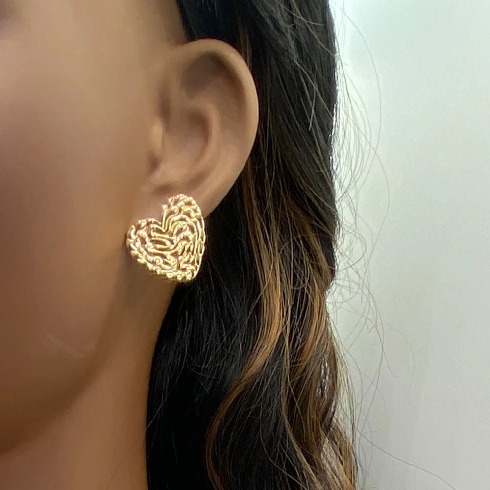 Puffy Textured Heart Stud Earrings | 18K Gold Plated Stainless Steel
