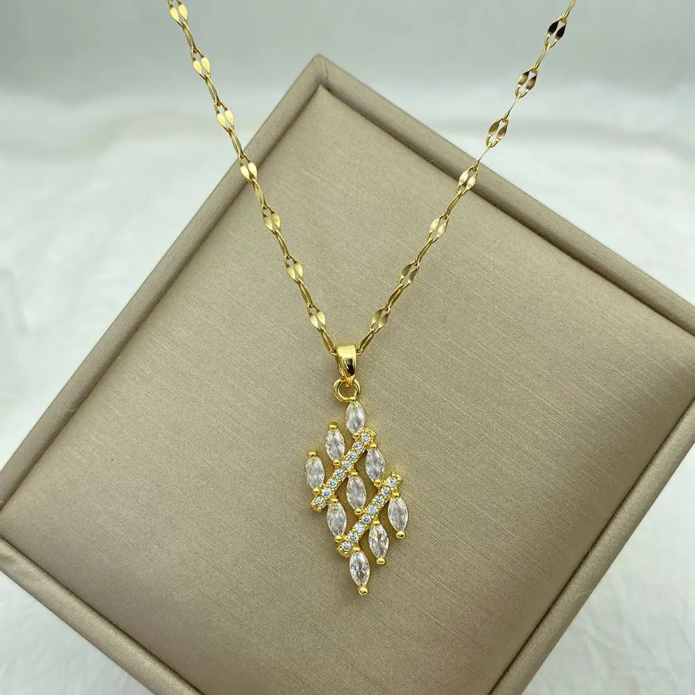 Marquise CZ Diamond Drop Pendant Necklace | 18K Gold Plated Stainless Steel