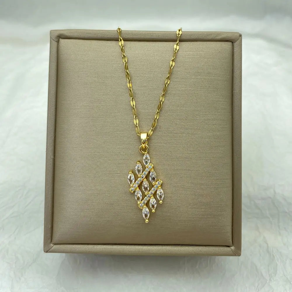 Marquise CZ Diamond Drop Pendant Necklace | 18K Gold Plated Stainless Steel