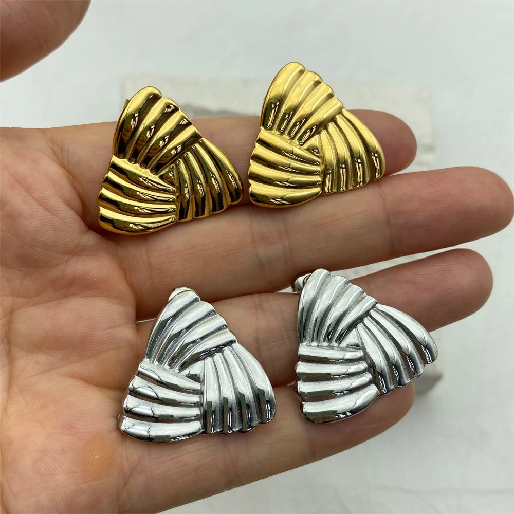 Gold Scallop Fan Triangle Earrings | Waterproof Stainless Steel