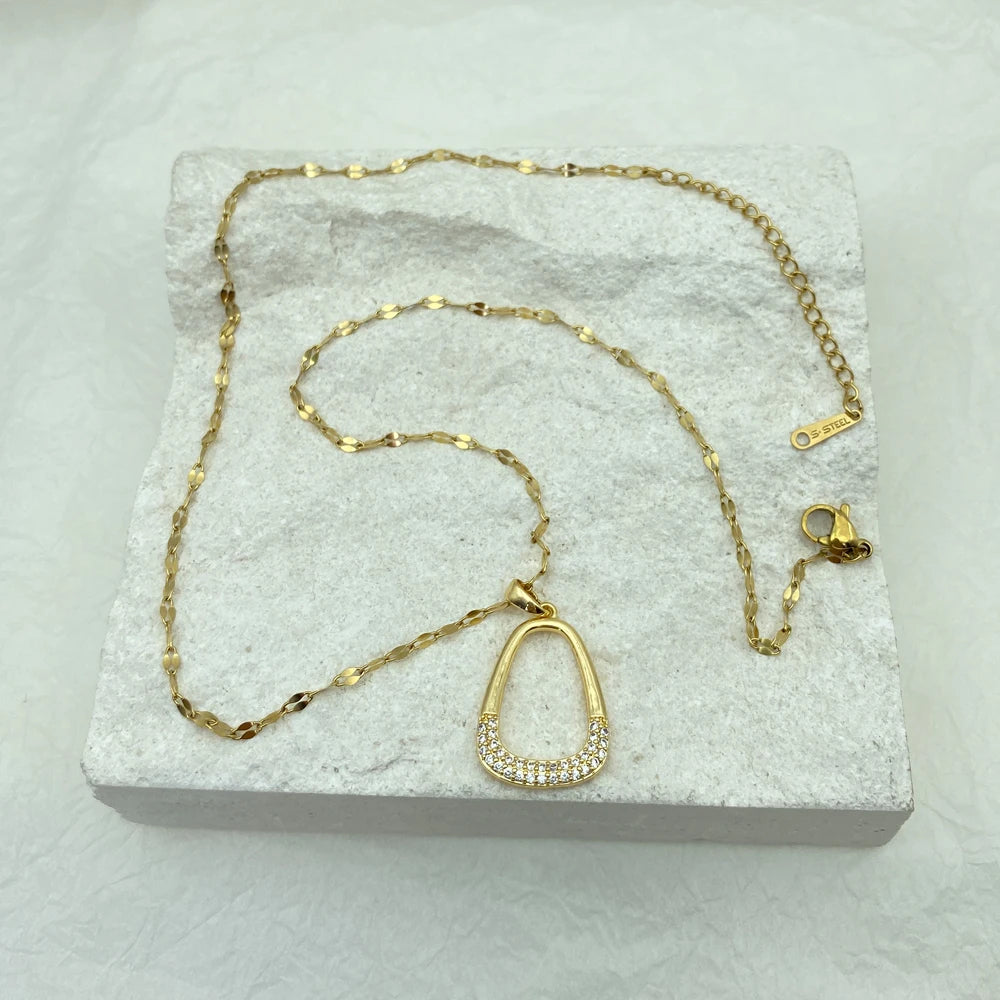 18K Gold Plated Open Geometric Pendant Necklace | Stainless Steel Chains