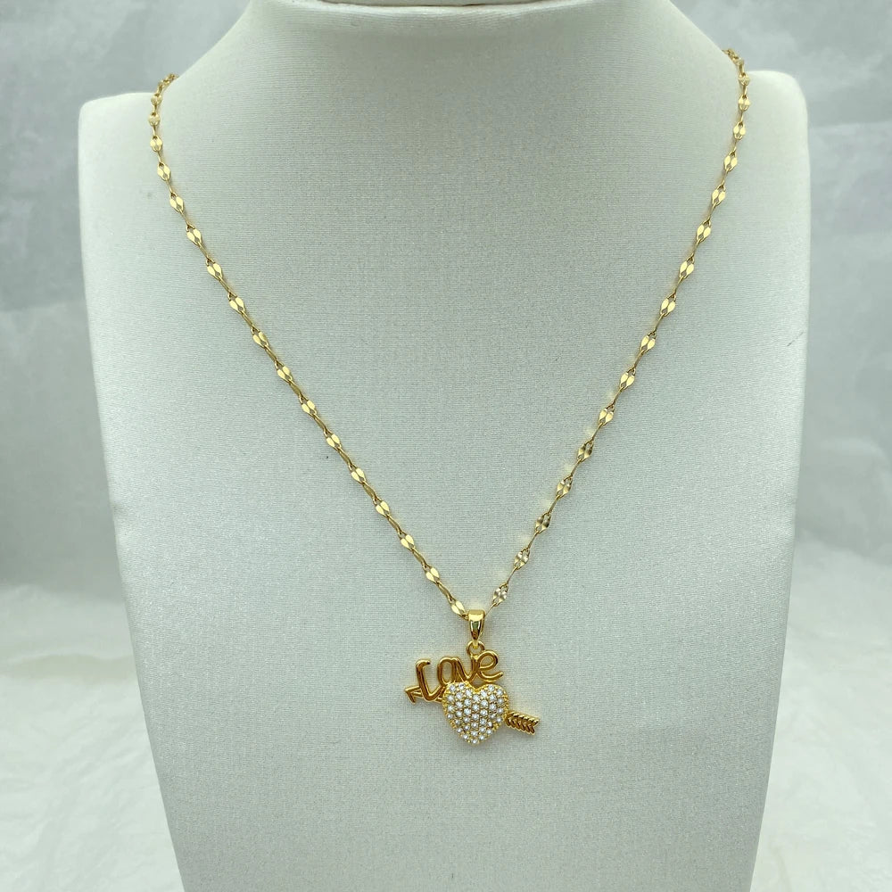 Gold Love Letter Heart Pendant Necklace |Stainless Steel Chains