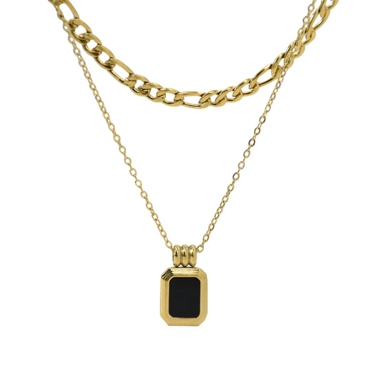 Layered Stainless Steel Square Pendants Necklace for Women