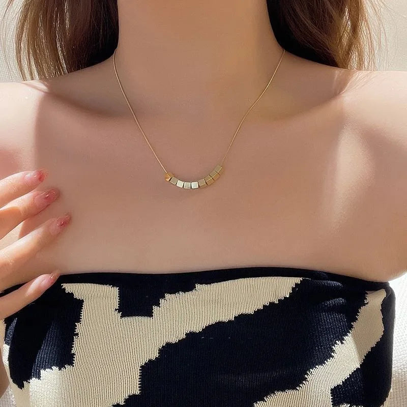 Snake Chain Minimalist Steel Square Pendant Necklace for Women