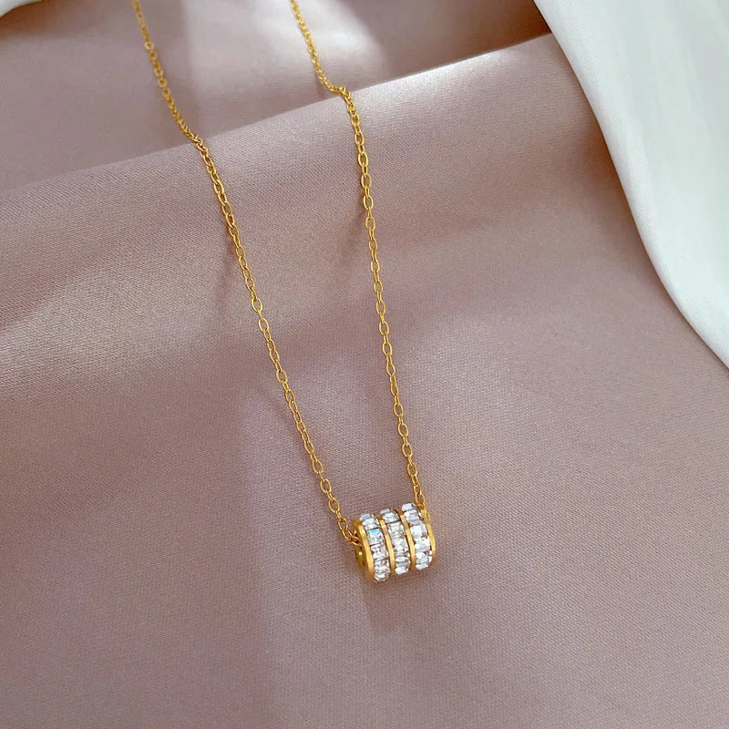 Round Steel Pendant Necklace Gold Color Stainless Steel Jewelry for Women Simple Small Pretty Necklace Collarbone Accessories