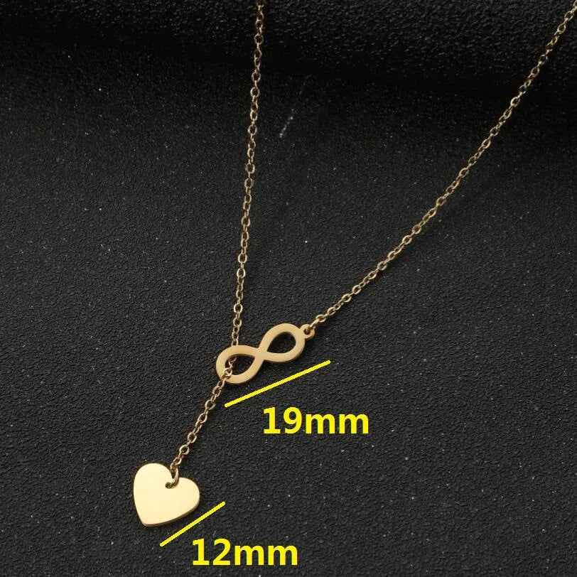 Gold Infinity Heart Lariat Necklace | 18K Gold Plated Stainless Steel