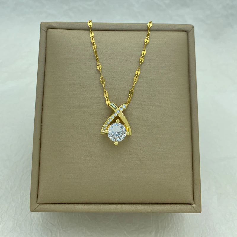 Round CZ Diamond-Cut Pendant Necklace|Stainless Steel Chains