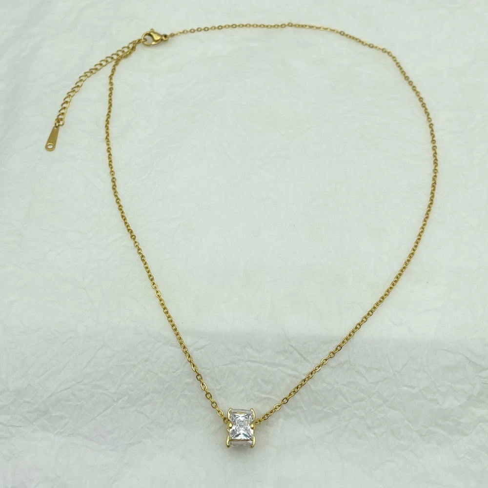 Gold Plated Zirconia Necklace for Women  New Jewelry Stainless Steel Zircons Pendant Necklace Big  Luxury Korean Elegant
