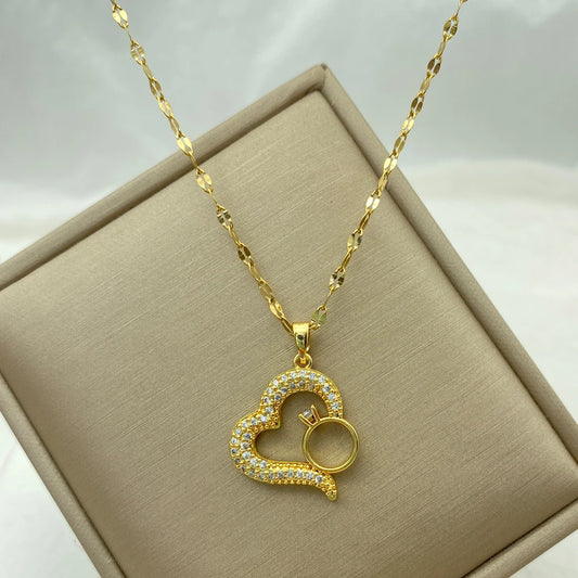 Ring  Heart Pendant  Stainless Steel Necklace Accessory For Women  Fashion Jewerly Necklace New In Gifts For Girlfriend