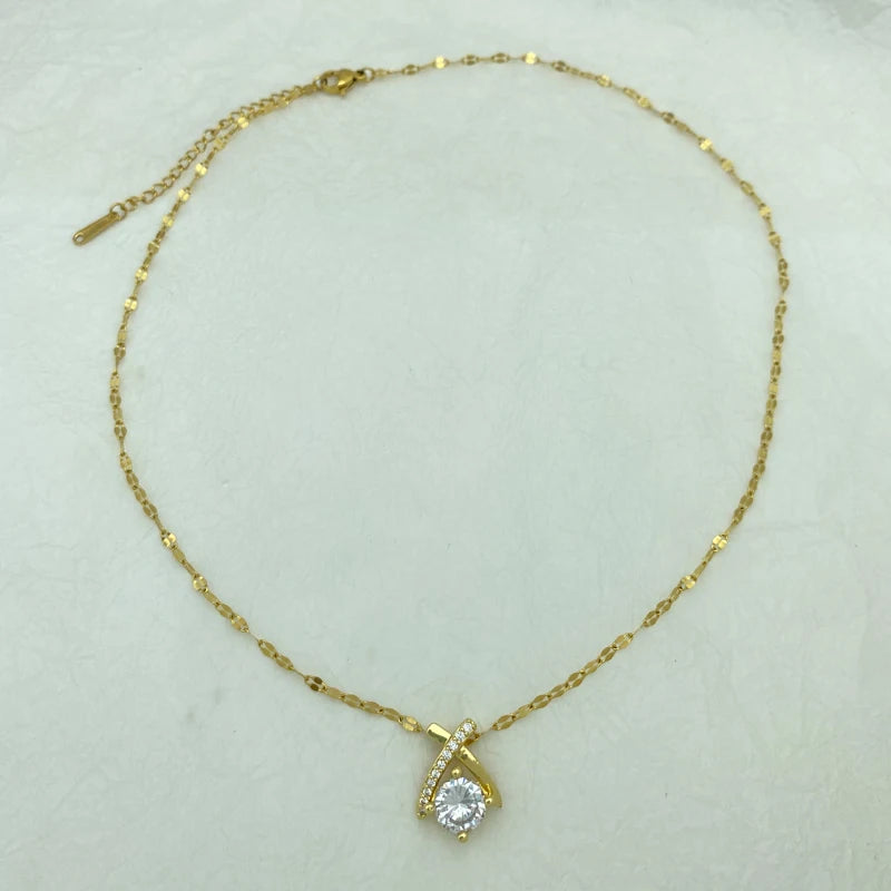 Round CZ Diamond-Cut Pendant Necklace|Stainless Steel Chains