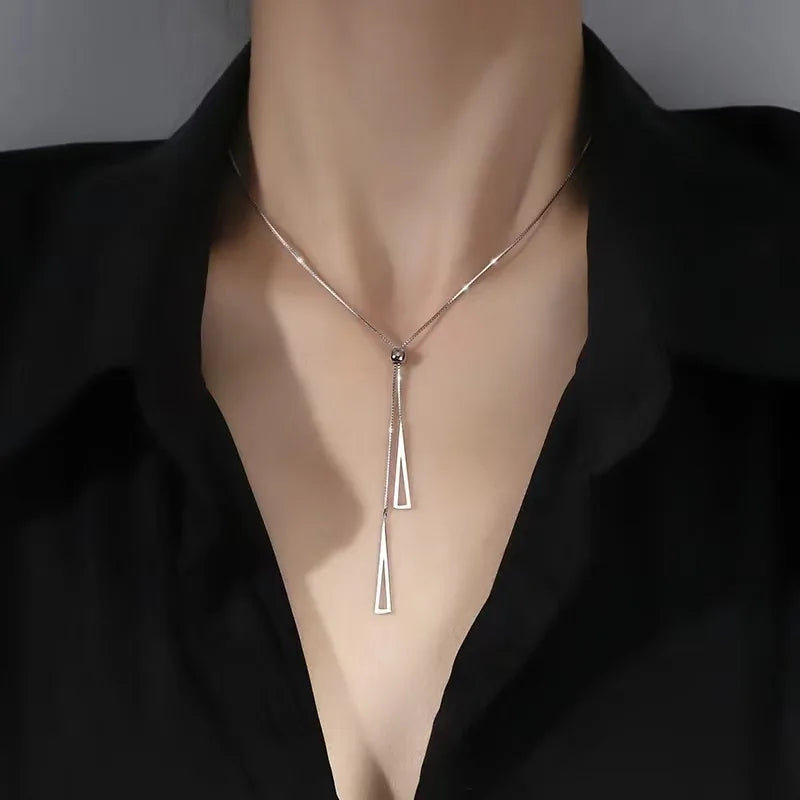 Minimalist Double Triangle Drop Necklace | Stainless Steel Adjustable Y-Chain