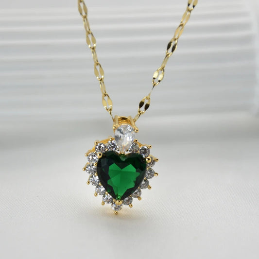 Green Color Heart Pendant Steel Necklace Fashion Jewelry New In Accessories Stainless Steel Necklace For Women