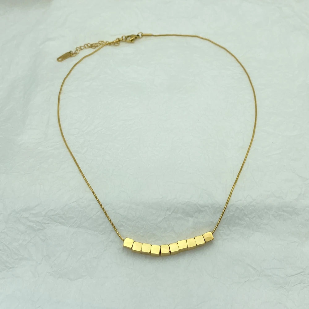 Snake Chain Minimalist Steel Square Pendant Necklace for Women