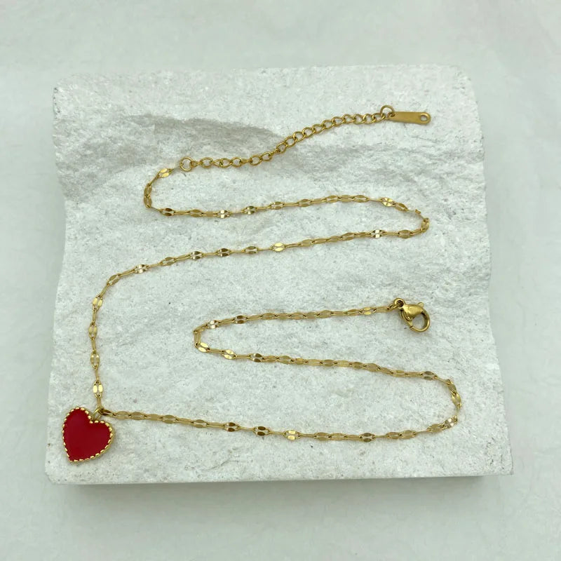 Red Heart Pendant Necklace | Stainless Steel Chain & Pendant
