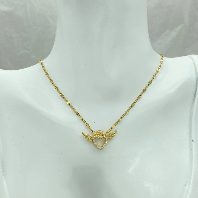Gold Plated Stainless Steel Angel Necklace With Cute Small Pendant Fashion Jewerly Accessories Design