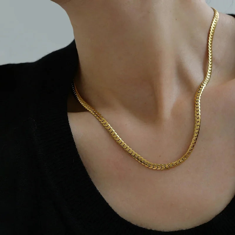 High Quality 18k gold plated Stainless Steel Necklace for Women chunky  Hip Hop Cuban link Chain Fashion Jewelry Simple Style