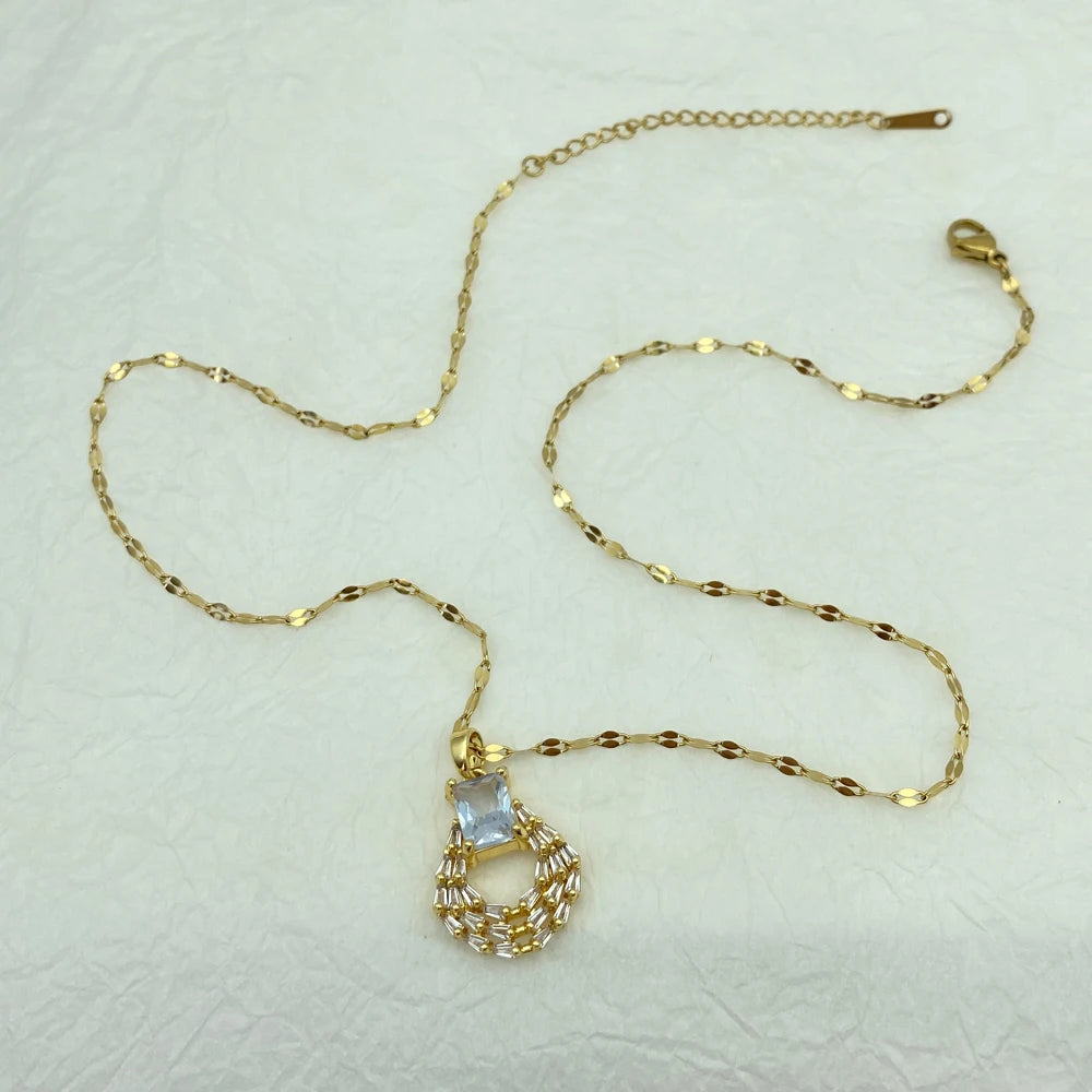 Gold Crystal Wreath Pendant Necklace |18K Gold Plated Stainless Steel Chains