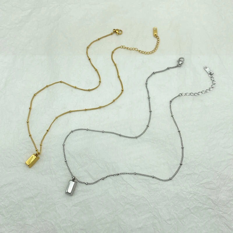 18K Gold Plated Bar Pendant Necklace | Stainless Steel Satellite Chain