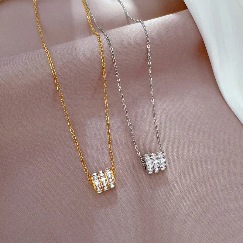 Round Steel Pendant Necklace Gold Color Stainless Steel Jewelry for Women Simple Small Pretty Necklace Collarbone Accessories