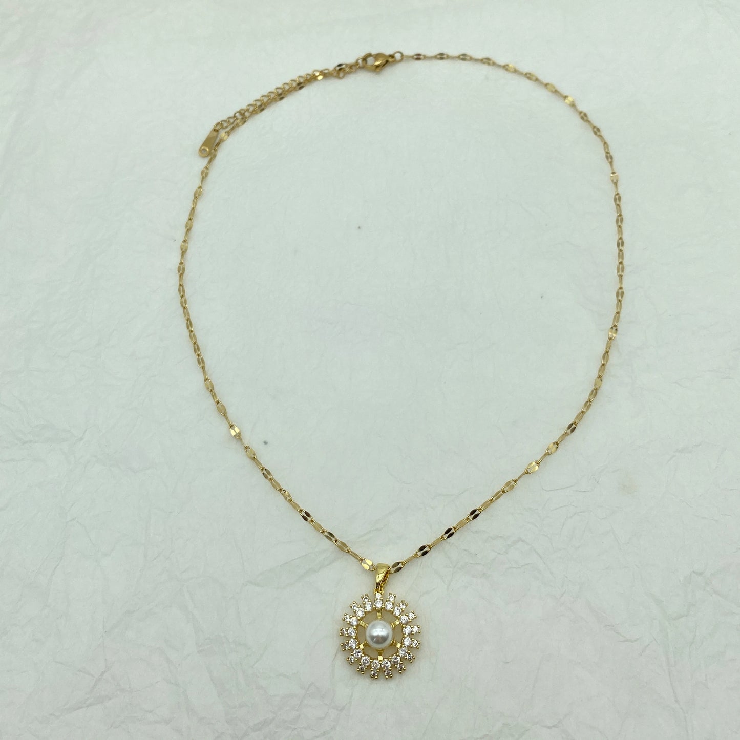 Pearl & CZ Pendant Necklace | 18K Gold Plated Stainless Steel