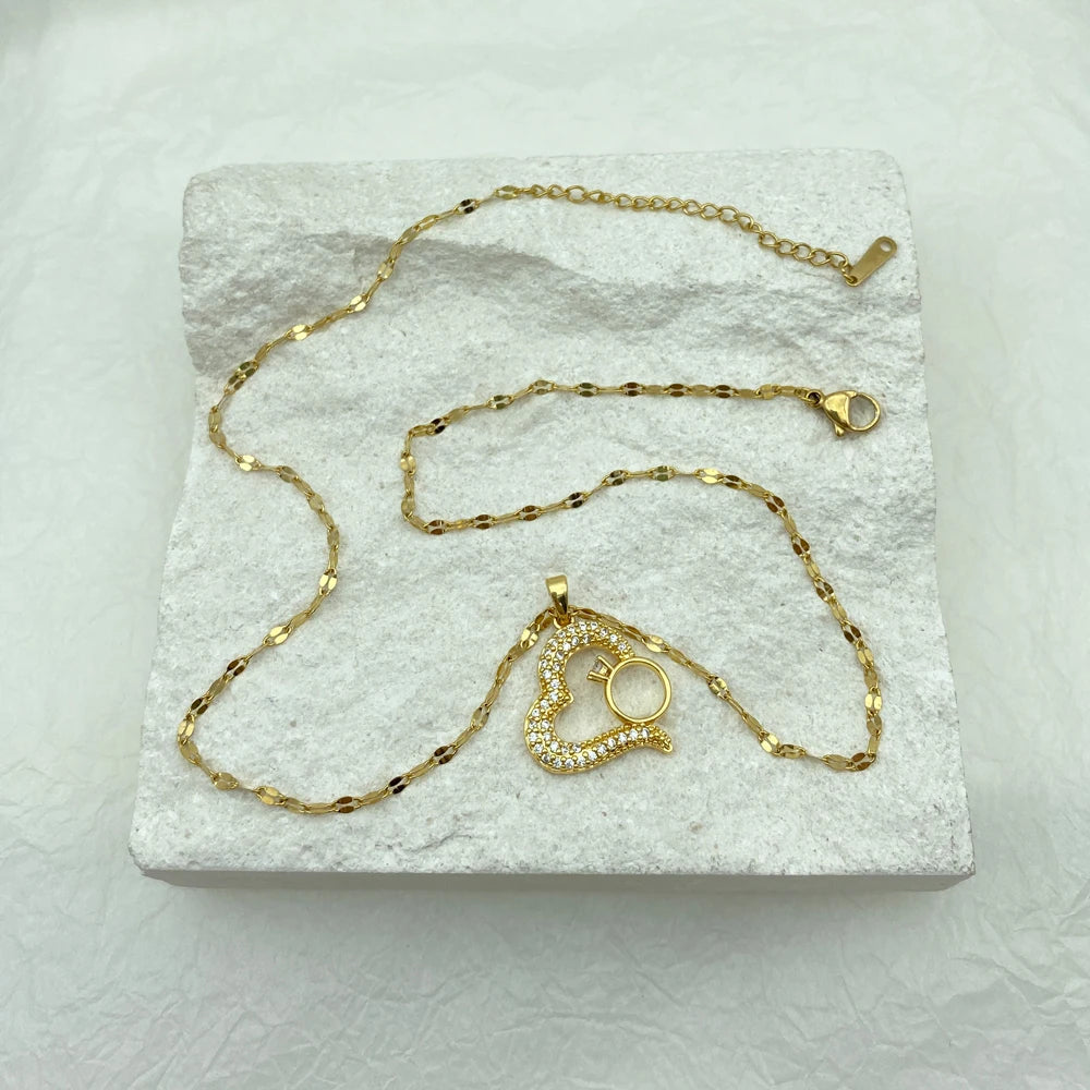 Ring  Heart Pendant  Stainless Steel Necklace Accessory For Women  Fashion Jewerly Necklace New In Gifts For Girlfriend