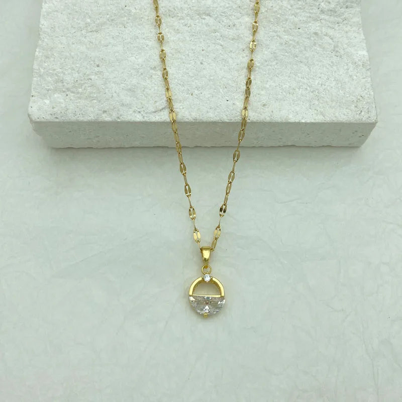 Half Moon CZ Pendant Necklace | 18K Gold Plated Stainless Steel