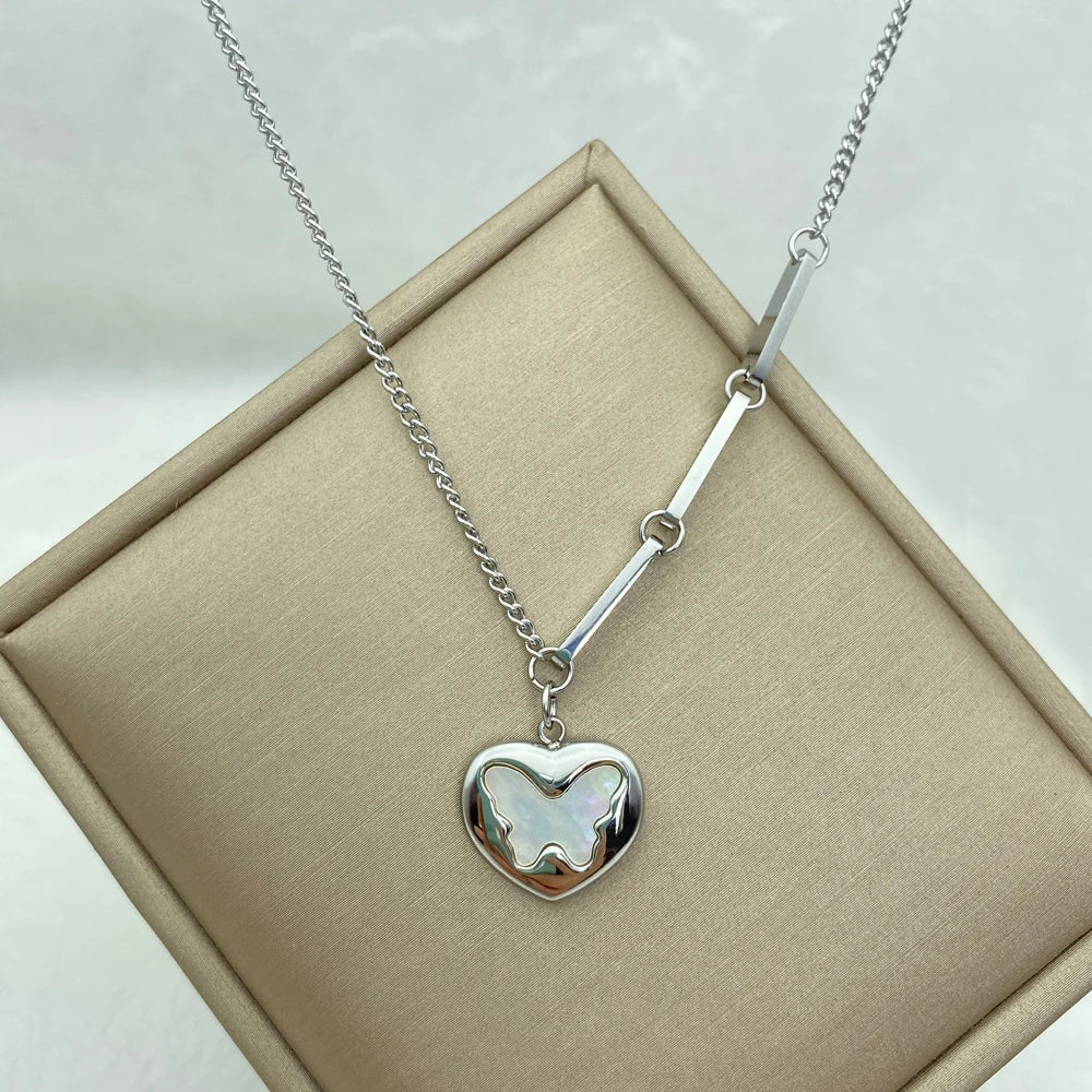 3D Puffy Butterfly Pendant Necklace | Silver Stainless Steel | Cuban Chain