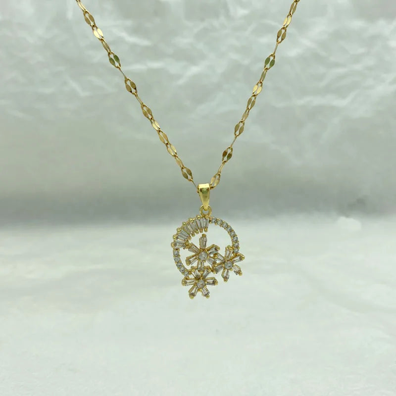 Gold Plated Stainless Steel Necklace Big Flower Pendant Necklaces for Women Fashion Jewelry