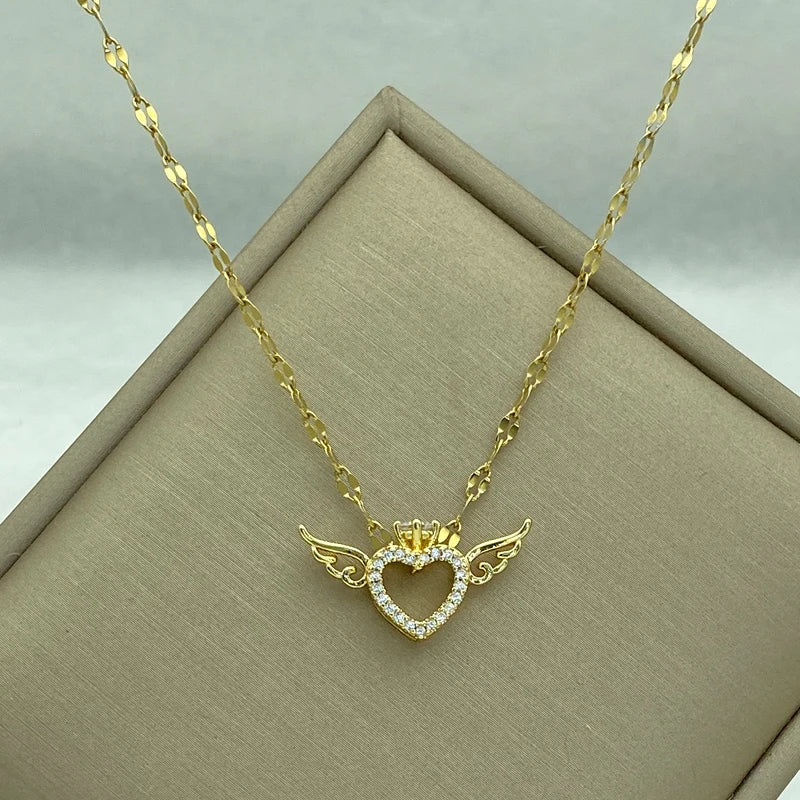 Gold Plated Stainless Steel Angel Necklace With Cute Small Pendant Fashion Jewerly Accessories Design
