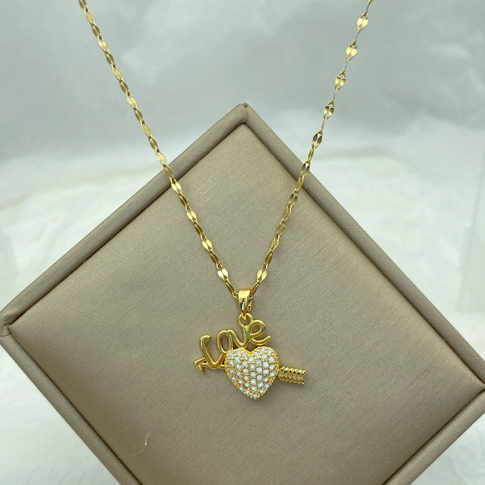 Gold Love Letter Heart Pendant Necklace |Stainless Steel Chains